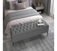 ZYJIX Pouf Portaoggetti Rettangolare Con Panca Per Camera Da Letto, Pouf In Legno Massello Con Contenitore, Panca Portaoggetti Imbottita In Pelle(Size:100x40x45cm,Color:C)
