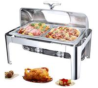 ZYJIX Scaldavivande elettrico per feste - Set di scaldavivande in acciaio inox con coperchio visibile, 13 litri commerciali per buffet e scaldavivande per mantenere il cibo caldo