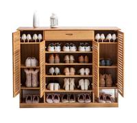 ZYJIX Scarpiere Giapponesi Organizer per Riporre Oggetti in bambù Extra Large con Cassetti, Scarpiera A 4 Ante per Porta del Soggiorno, Fino A 32 Paia