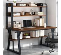 ZYJIX Scrivania per Computer con Ripiani E Libreria, Scrivania Semplice E Moderna con Robusta Struttura in Metallo, Postazione di Lavoro per Casa E Ufficio(Size:47 inch,Color:Rovere)