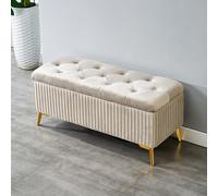 ZYJIX Sgabello Rettangolare Imbottito in Velluto per Soggiorno E Camera da Letto - Panca Moderna Ai Piedi del Letto con Contenitore Nascosto in Colore Grigio(Size:100x39x45cm,Color:Beige)