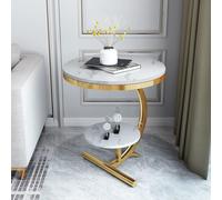 ZYJIX Tavolino da Divano in Marmo Tavolino da caffè Tavolo Angolare Rotondo A 2 Livelli per Soggiorno di Hotel(Color:Bianco Oro)