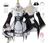ZYJKGL Anime Ram Cosplay Uniforma Re:Life in a Different World from Zero Costume Set completo con parrucca - Festa di Halloween e Convenzioni Anime Set Completo Outfit Adulti