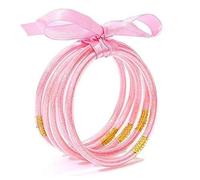 ZYJSSKUK Brillante Jelly Bracciale Set - lucido silicone leggero arco bracciale multistrato silicone arcobaleno oro rosa bracciale nastro set impilabile gioielli, L, Silicone, 48