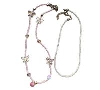 ZYKEJJDDAK Accessori moda colorato farfalla ciondolo collana punk dolce fresco perline clavicola catena estetica, 32cm 38cm, Perline, Nessuna pietra preziosa