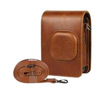 ZYKEJJDDAK Borsa per fotocamera LiPlay PU pelle protettiva con tracolla supporto fotocamera antipolvere custodia, Marrone letterario