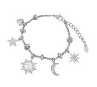 ZYKEJJDDAK Braccialetto regolabile fatto a mano con luna solare scintillante zirconia cubica gioielli in acciaio inox, 164cm, Acciaio al titanio, Nessuna pietra preziosa