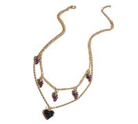 ZYKEJJDDAK Collana a doppio strato con ciondolo a forma di uva, alla moda, con ciondolo a forma di cuore, regolabile, per feste e sociali, 3.9x2.34in, Metallo, Nessuna pietra preziosa