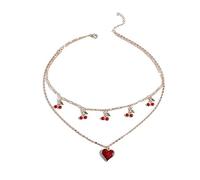 ZYKEJJDDAK Collana a doppio strato con ciondolo a forma di uva, alla moda, con ciondolo a forma di cuore, regolabile, per feste e sociali, 3.9x2.73in, Metallo, Nessuna pietra preziosa