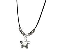 ZYKEJJDDAK Collana con ciondolo a forma di stella, alla moda, in acciaio, girocollo, per ragazze, gioielli da strada, corda nera, catena clavicola, SizeApprox.505cm/19.681.97, Acciaio al titanio