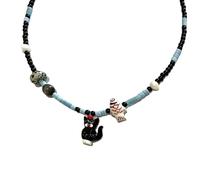 ZYKEJJDDAK Collana di perline alla moda moderna da donna con clavicola giocoso cucciolo e gatti perline, 11.31x1.17in, Materiali misti, Nessuna pietra preziosa