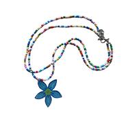 ZYKEJJDDAK Collana girocollo con catena a doppio strato con ciondolo a forma di fiore, collana per clavicola, gioielli per feste da donna, 42 cm, Mi Zhu, Nessuna pietra preziosa