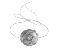 ZYKEJJDDAK Collana girocollo in metallo liquido con fiore lungo in pizzo, gioiello da matrimonio, per donne e adolescenti, 4.29x3.9in, Panno, Nessuna pietra preziosa