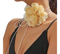 ZYKEJJDDAK Collana girocollo in raso con fiore di peonia, lunga collana con lacci, gioiello da matrimonio, per donne e adolescenti