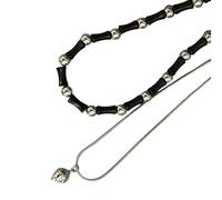ZYKEJJDDAK Confezione da 2 collane con ciondolo in stile vintage con fibbia a forma di pace, con perline in pietra naturale, per donne alla moda, 375 445, perline, lega, Nessuna pietra preziosa