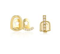 ZYKEJJDDAK Copridenti in rame con ritagli geometrici e pietre di zircone, decorazione leggera, accessorio per dentali, doppio strato, hip hop, Set of 2 pieces, come descritto, come descritto