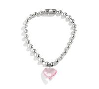 ZYKEJJDDAK Coreano Rotondo Perline Catena Cristallo Love-forma Ciondolo Collana Femminile Semplice Freddo Hip-hop Clavicola, 4cm, Metallo, Nessuna pietra preziosa