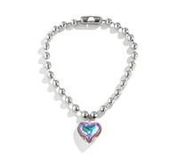 ZYKEJJDDAK Coreano Rotondo Perline Catena Cristallo Love-forma Ciondolo Collana Femminile Semplice Freddo Hip-hop Clavicola, 4cm, Metallo, Nessuna pietra preziosa