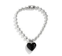 ZYKEJJDDAK Coreano Rotondo Perline Catena Cristallo Love-forma Ciondolo Collana Femminile Semplice Freddo Hip-hop Clavicola, 4cm, Metallo, Nessuna pietra preziosa