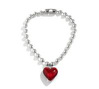 ZYKEJJDDAK Coreano Rotondo Perline Catena Cristallo Love-forma Ciondolo Collana Femminile Semplice Freddo Hip-hop Clavicola, 4cm, Metallo, Nessuna pietra preziosa