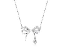 ZYKEJJDDAK Femminile Trend Net Red Collarbone Catena Diamanti Bowknot Collana Studente Semplice Temperamento Freddo, 3.9x2.73in, Metallo, Nessuna pietra preziosa