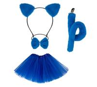 ZYKEJJDDAK Set di costumi per gatti, coda e orecchie, tutù, gonna, animale, accessori per bambini e ragazze, per Halloween