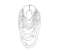 ZYKEJJDDAK Set di gioielli alla moda con perle multistrato, con collana e orecchini, portatile, per feste e tutti i giorni, 110cm57cm, perle d'imitazione, Nessuna pietra preziosa