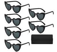 ZYKORT 6 Paia Occhiali a Cuore Retrò da Festa per Donna, da Sole Vintage Amore UV400 per Feste all'Aperto con Borsa Nero