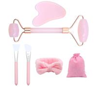 ZYKORT Guasha Viso Kit, Gua Sha Massaggiatore, Quarzo Rosa Skin Care Kit, Rullo di Giada per e Pietra Guasha, Lenisce i Muscoli Viso e Collo, Massaggio per Ridurre il Gonfiore
