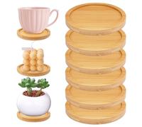 Zykra 6 Pezzi Sottobicchieri per Candele In Legno, 9.5cm Sottobicchieri Legno, Vassoi per Candele Rotondi, Portacandele a Pilastro, Sottobicchier Bamboo Resistenti per Bevande, Bicchieri, Candel