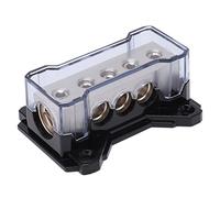 ZYLARUM Electrical Distribution Block | 2 x 0GA Input & 6 x 4GA Output | Zinc Alloy Chrome Plated for Car Audio/Truck/RV | Secure Set Screws, Deep Recesses