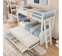 ZYLDDS Letto a Castello Stairway con Letto Singolo sopra Letto Singolo/Matrimoniale, Estraibile Singolo e cassetti, Letto a Castello in Legno massello, trasformabile in Due Letti Singoli.