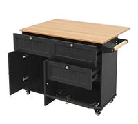 ZYLDDS Mobile da Cucina con Piano di Lavoro Ribaltabile, Isola da Cucina Indipendente su 5 Ruote E 3 Cassetti, Credenza Mobile con Mobile Contenitore per Cucina E Sala da Pranzo,Black