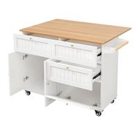 ZYLDDS Mobile da Cucina con Piano di Lavoro Ribaltabile, Isola da Cucina Indipendente su 5 Ruote E 3 Cassetti, Credenza Mobile con Mobile Contenitore per Cucina E Sala da Pranzo,White