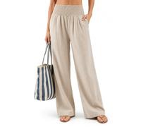 Zylioo Pantaloni alti da donna con cavallo lungo, gamba larga, pantaloni a palazzo a vita alta fluidi estivi da spiaggia con tasche, Cachi, Medium Alto