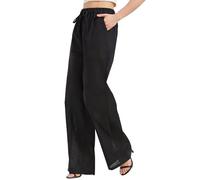 Zylioo Pantaloni lunghi in lino da donna, alti, pantaloni a palazzo in lino, cucitura interna 81-76, pantaloni estivi a vita alta leggeri per le signore, nero, Small Alto