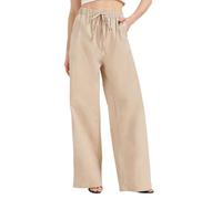 Zylioo Pantaloni lunghi in lino da donna, alti, pantaloni a palazzo in lino, cucitura interna 81-76, pantaloni estivi a vita alta leggeri per le signore, Cachi, Medium X-alto