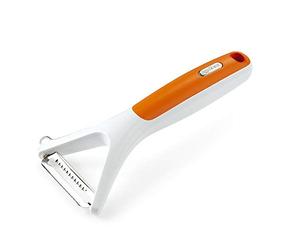 Zyliss E950019 Pelaverdure Julienne, Plastica, Acciaio Inossidabile, Bianco, Arancia, Taglia Verdure a Julienne a Lama Seghettata, Lavabile in Lavastoviglie