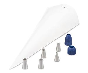 Zyliss E980215 Kit di Sacchetti per Tubazioni, Cotone, Acciaio Inossidabile, Plastica, Bianco, Argento, Blu, Per Decorare Torte, Glassa e Pasticceria, Include 5 Ugelli Intercambiabili