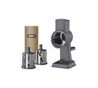 Zyliss Grattugia rotante per formaggio, in alluminio, con 3 lame in acciaio, per formaggio, verdura, cioccolato, noci e frutta, con manico, piede a ventosa antiscivolo e morsetto da tavolo