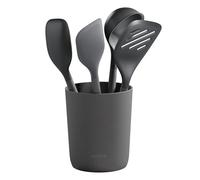 Zyliss Utensili da Cucina Silicone 5 Pezzi Set Resistenti al Calore Grigio | Include Mestolo, Spatola, Cucchiai Da Cucina e Supporto, Teste in Silicone Lavabile in Lavastoviglie