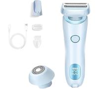 Zylla - Rasoio da barba liscia, IPX7, impermeabile, 2 in 1, rasoio elettrico da donna, per uso bagnato e asciutto, con testa rimovibile, rasoio da barba liscio, per viso, gambe e ascelle (blu)