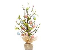 ZYLLZY Albero di Pasqua floreale con uovo di Pasqua, albero di Pasqua artificiale con luce LED e uovo, albero di Pasqua pre-illuminato, centrotavola da tavolo per Pasqua, casa e vacanze, multicolore