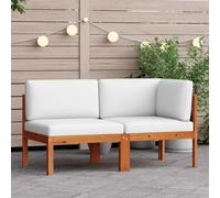 zylophax Set da giardino 2 pezzi con divano componibile esterno in legno di acacia e cuscini crema, schienale in corda nera, ideale per salotto lounge modulare su terrazzo, balcone o patio relax