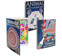 Zylota Set di libri da colorare per adulti, libro da colorare rilegato a spirale per adulti relax, 60 motivi inclusi animali, Madalas e fiori, libri da colorare antistress per donne