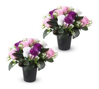 Zyluniy 2 Fiori Artificiali per Cimitero, Fiori Finti per Cimitero, Fiori Artificiali di Rosa, Fiori Finti da Esterno, Piante Finte da Esterno per la Decorazione Delle Lapidi Del Cimitero