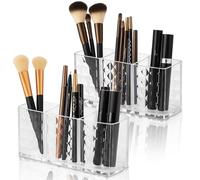 Zyluniy 2 Pezzi Organizzatore per Trucco Pennelli, Organizzatore di Trucco Acrilico con 3 Scomparti, Porta Pennelli Make Up Trasparenti per Pennelli, Eyeliner, Rossetto e Altro Ancora