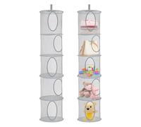 Zyluniy 2 Pezzi Rete Portaoggetti da Appendere, 5 Livelli Organizer da Appendere Pieghevole, Organizzatore Appendito per Peluche, Rete Appenduta per Riporre Giocattoli, Vestiti Piccoli (Grigio)