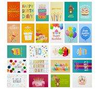 Zyluniy 24 Pezzi Biglietto di Auguri Compleanno, Biglietti di Vompleanno con Busta e Adesivi, Cartoline Biglietti Piegati Compleanno per Uomini, Donne, Bambini, Biglietti Auguri di Buon