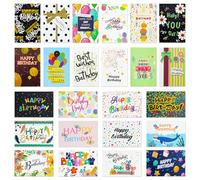 Zyluniy 24 Pezzi Biglietto di Auguri Compleanno, Biglietti di Vompleanno con Busta e Adesivi, Cartoline Biglietti Piegati Compleanno per Uomini, Donne, Bambini, Biglietti Auguri di Buon